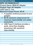 BTI 5A10W86250-BTI 65W TYPE-C AC ADAPTER - Compatible OEM: 5A10W86250