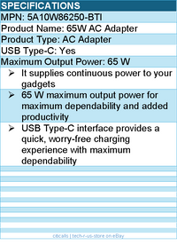 BTI 5A10W86250-BTI 65W TYPE-C AC ADAPTER - Compatible OEM: 5A10W86250