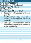 BTI 5A10W86308-BTI 65W TYPE-C AC ADAPTER - Compatible OEM: 5A10W86308
