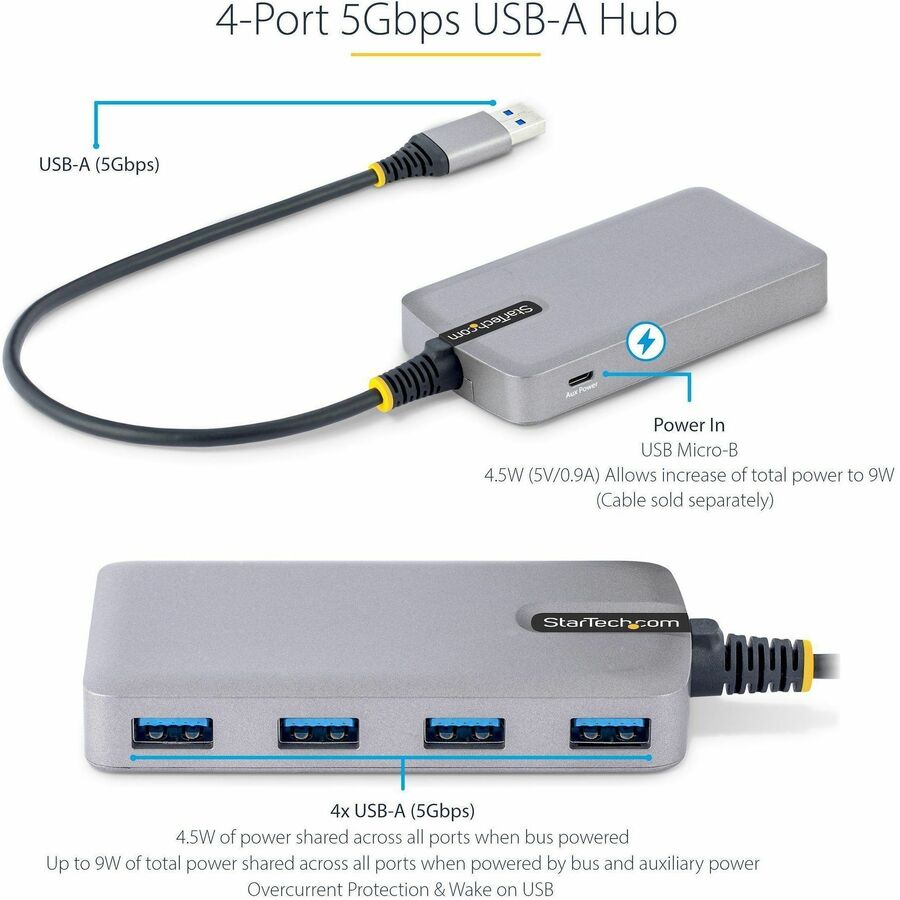 StarTech 5G4AB-USB-A-HUB 4-Port USB Hub, USB 3.0 5Gbps, Bus Powered