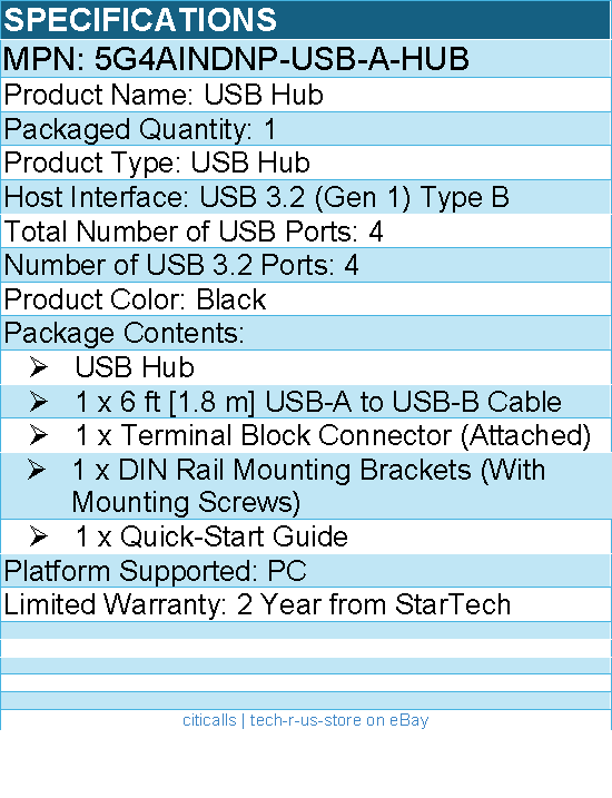 StarTech 5G4AINDNP-USB-A-HUB 4-Port Industrial USB 3.0 5Gbps Hub, Rugged