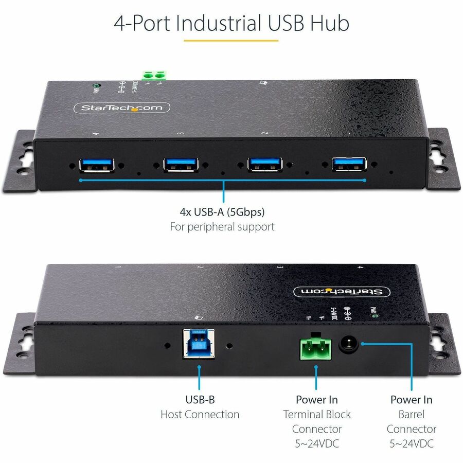 StarTech 5G4AINDNP-USB-A-HUB 4-Port Industrial USB 3.0 5Gbps Hub, Rugged