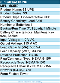 Eaton 5S550 5S UPS 550 VA 330 Watt 120V Line-Interactive Battery Backup Tower