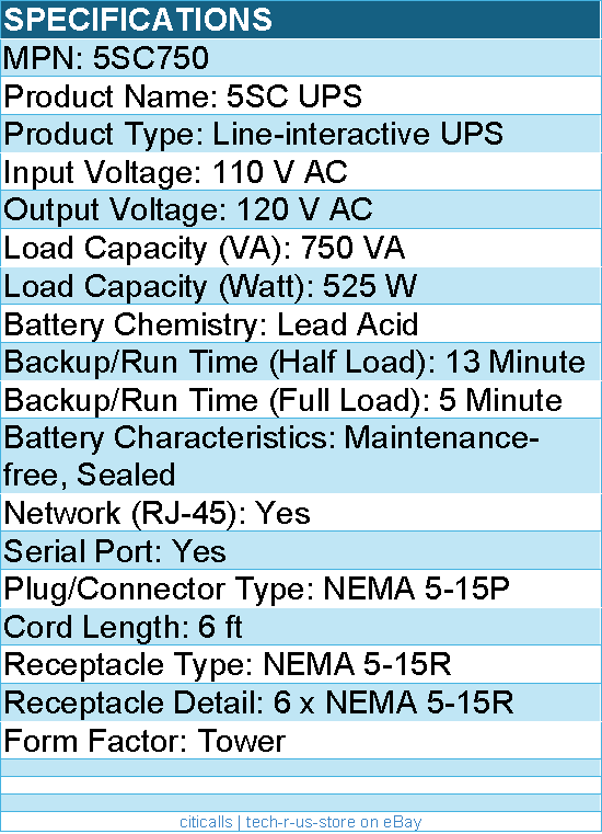 Eaton 5SC750 5SC UPS - 750VA 525 Watt 120V Line-Interactive Battery Backup Tower