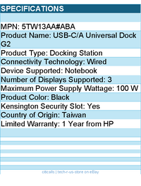 HP 5TW13AA#ABA USB-C/A Universal Dock G2 - Docking Station - for Notebook