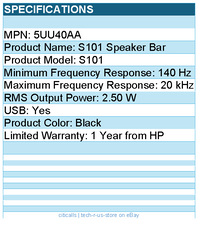 HP 5UU40AA S101 Sound Bar Speaker - 2.50 W RMS - Black