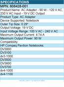 HPI 608428-001 HP AC Adapter - 90 W - 120 V AC, 230 V AC Input - 19 V DC Output