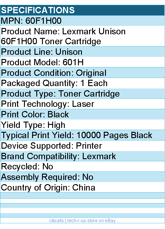 Lexmark 60F1H00 Unison Toner Cartridge - Laser - High Yield - Black - 1 Each