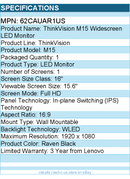 Lenovo 62CAUAR1US ThinkVision M15 16" Class Full HD LED Monitor - Raven Black