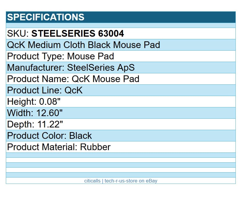 Steelseries 63004 QcK Medium Cloth Black Mouse Pad 12.6"x11.22" 320x270x2mm