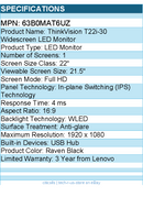 Lenovo 63B0MAT6UZ ThinkVision T22i-30 22" Class Full HD LED Monitor - 16:9