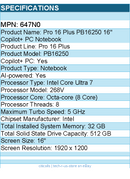 Dell 647N0 Pro 16 Plus PB16250 16" Copilot+ PC Notebook - Intel Core Ultra 7