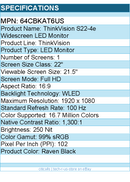 Lenovo 64CBKAT6US ThinkVision S22-4e 22" Class Full HD LED Monitor - 16:9