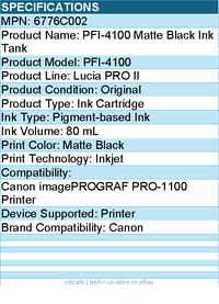 Canon 6776C002 Canon Lucia PRO II PFI-4100 Original Inkjet Ink Cartridge