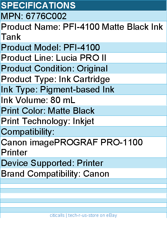 Canon 6776C002 Canon Lucia PRO II PFI-4100 Original Inkjet Ink Cartridge