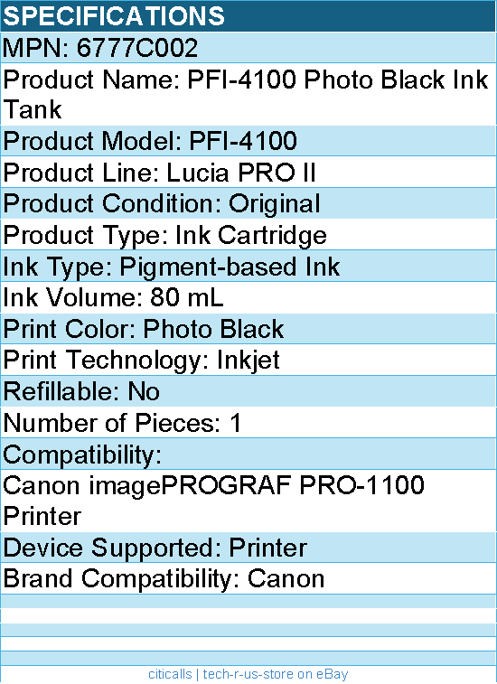 Canon 6777C002 Lucia PRO II PFI-4100 Original Inkjet Ink Cartridge - Photo Black