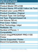 Canon 6780C002 Lucia PRO II PFI-4100 Original Inkjet Ink Cartridge - Yellow