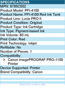 Canon 6785C002 PFI-4100 Red Pigment Ink Tank (80mL) - Inkjet