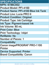 Canon 6786C002 Lucia PRO II PFI-4100 Original Inkjet Ink Cartridge - Blue
