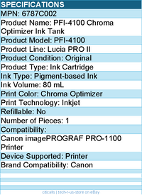 Canon 6787C002 PFI-4100 Chroma Optimizer Pigment Ink Tank (80mL)