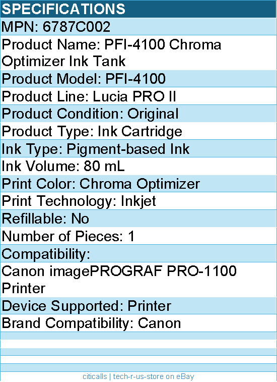 Canon 6787C002 PFI-4100 Chroma Optimizer Pigment Ink Tank (80mL)