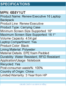 HP 6B8Y1UT Renew Executive Carrying Case (Backpack) for 16" to 16.1" Notebook