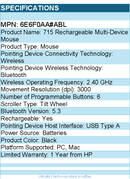 HP 6E6F0AA#ABL 715 Rechargeable Multi-Device Mouse - Wireless - Bluetooth