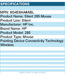 HP 6G4E6AA#ABL SmartBuy 285 Silent Wireless Mouse - Black