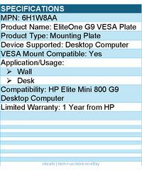 HP 6H1W8AA Mounting Plate for HP Elite Mini 800 G9 Desktop Computer