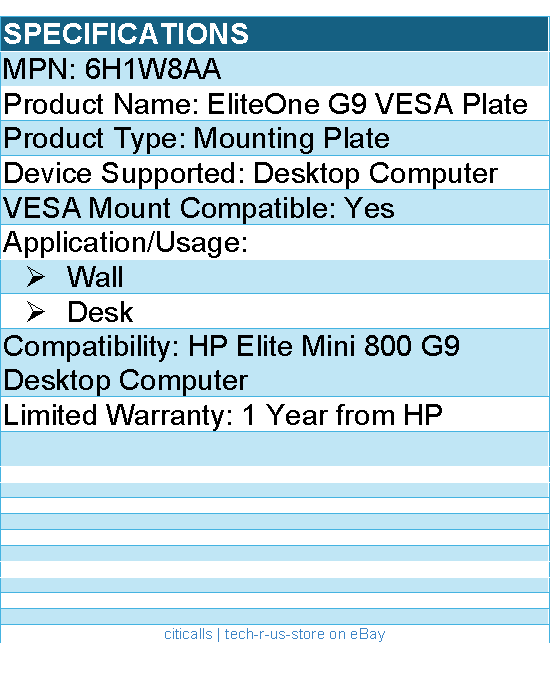 HP 6H1W8AA Mounting Plate for HP Elite Mini 800 G9 Desktop Computer