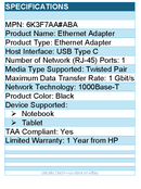 HP 6K3F7AA#ABA Ethernet Adapter - USB Type C - 1 Gbit/s Data Transfer Rate