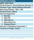 HP 6KD15AA Quick Release Bracket for Monitor, Mini PC, Display Stand - Black