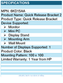 HP 6KD15AA Quick Release Bracket for Monitor, Mini PC, Display Stand