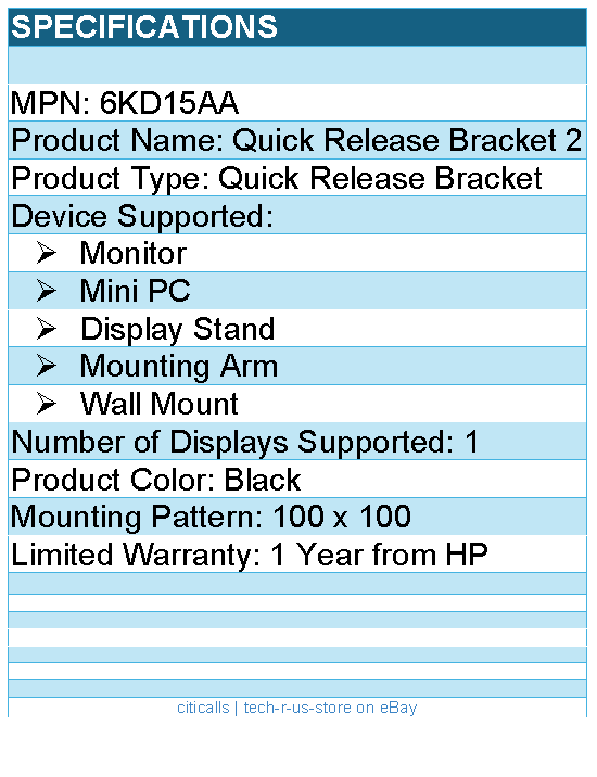 HP 6KD15AA Quick Release Bracket for Monitor, Mini PC, Display Stand