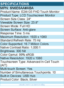 HP 6N6E6AA#ABA E24t G5 24" Class LCD Touchscreen Monitor - 16:9 - 5 ms