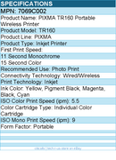 Canon 7069C002 PIXMA TR160 Portable Wired/Wireless Inkjet Printer - Color