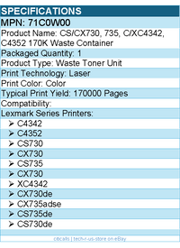 Lexmark 71C0W00 CS/CX730, 735, C/XC4342, C4352 170K Waste Container