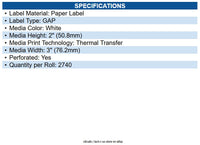 Zebra 72285 Z-select 4000t Paper Labels White - 3" X 2" - Thermal Transfer - 3"