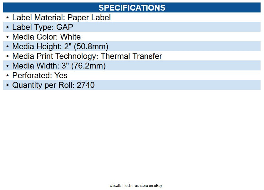 Zebra 72285 Z-select 4000t Paper Labels White - 3" X 2" - Thermal Transfer - 3"