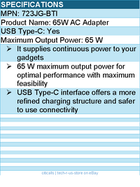 BTI 723JG-BTI 65W TYPE-C AC ADAPTER - Compatible OEM: 723JG