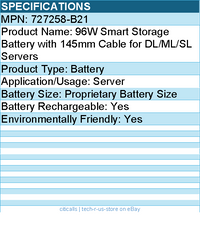 HPE 727258-B21 Sourcing 96W Smart Storage Battery with 145mm Cable