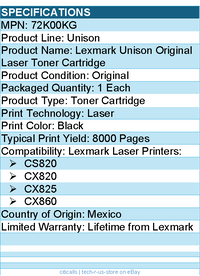 Lexmark 72K00KG Unison Original Laser Toner Cartridge - Black - 1 Each