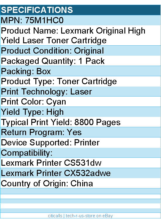 Lexmark 75M1HC0 Original High Yield Laser Toner Cartridge - Cyan