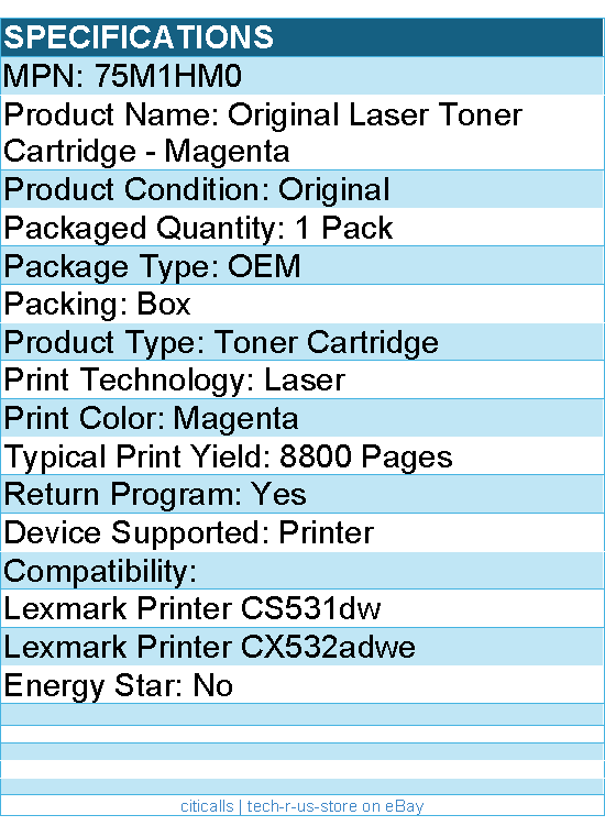 Lexmark 75M1HM0 Original Laser Toner Cartridge - Box - Magenta