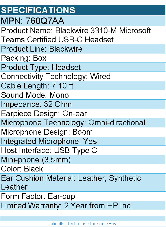 HP Poly 760Q7AA Blackwire Microsoft Teams Certified Headset +USB-C/A Adapter TAA
