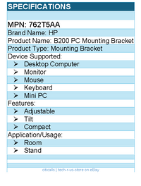 HP 762T5AA Mounting Bracket for Desktop Computer, Monitor, Mouse, Keyboard