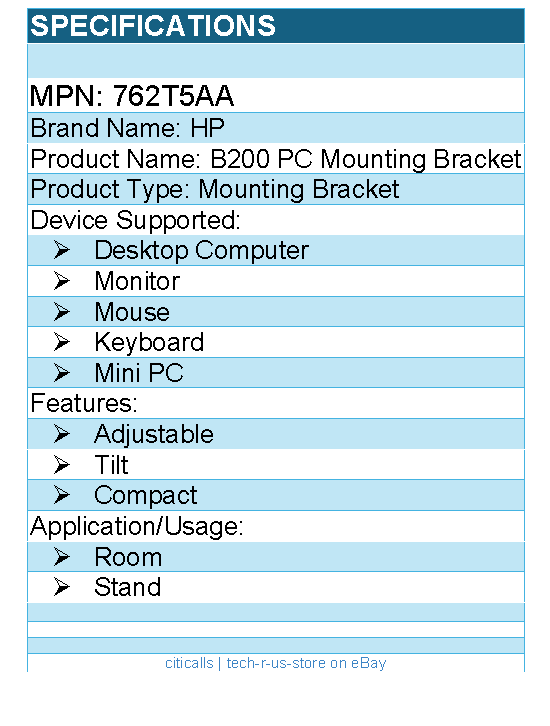 HP 762T5AA Mounting Bracket for Desktop Computer, Monitor, Mouse, Keyboard