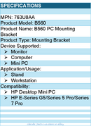 HP 763U8AA B560 Mounting Bracket for Monitor, Computer, Mini PC