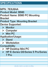 HP 763U8AA B560 Mounting Bracket for Monitor, Computer, Mini PC