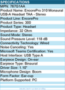 HP Poly 767G1AA EncorePro 310 Monaural USB-A Headset TAA - Stereo - Wired